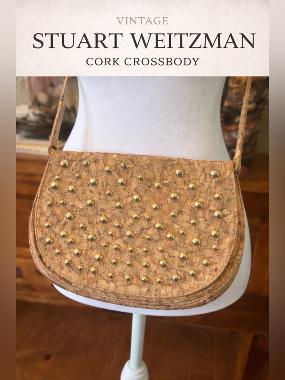 Stuart Weitzman Cork Crossbody with Gold Studs